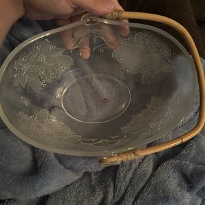 Princess House Art Glass Etched Floral Basket